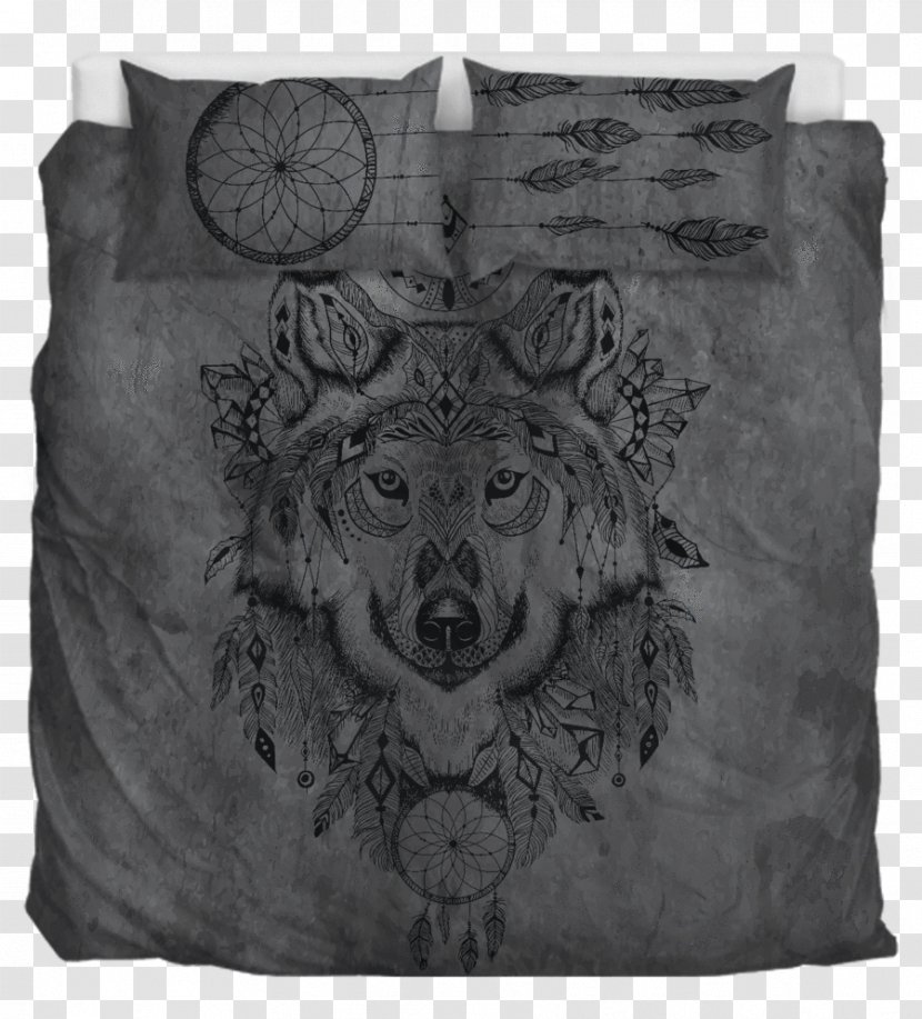 Gray Wolf Sleeve Tattoo - Cushion - Black And White Transparent PNG