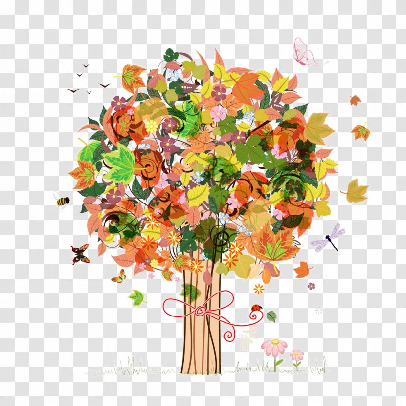 Tree Euclidean Vector Autumn Set Clip Art - Colorful Decorative Leaves Transparent PNG