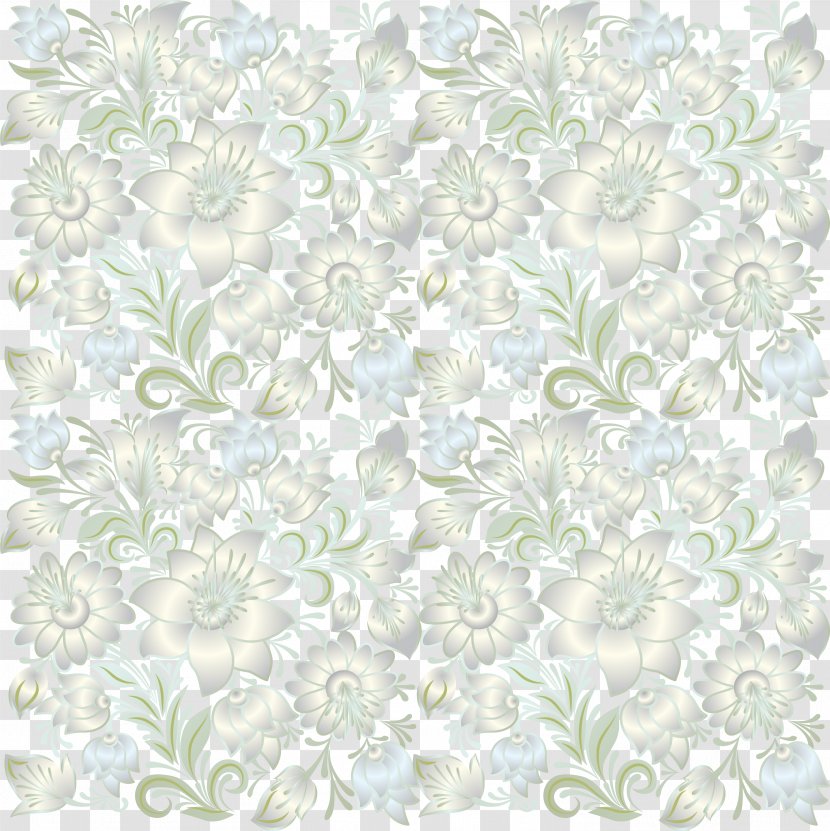 Floral Design Green Lace Pattern - Silver Flower Background Transparent PNG