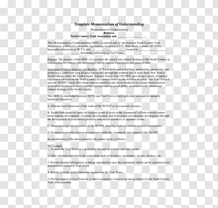 Document Memorandum Of Understanding Contract Template - Business - Mou Transparent PNG