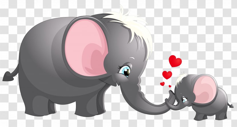 Elephant Cartoon Drawing Clip Art - Cuteness - Transparent Cute Mom And Kid Picture Transparent PNG