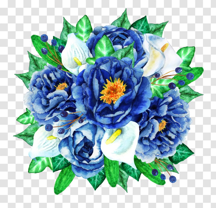 Blue Floral Design Flower Bouquet Cut Flowers - Artificial Transparent PNG