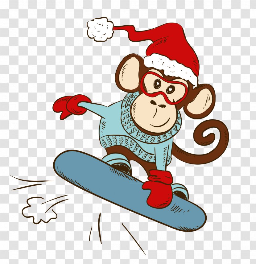 Skiing Cartoon Snowboarding Clip Art - Holiday - Monkey Transparent PNG