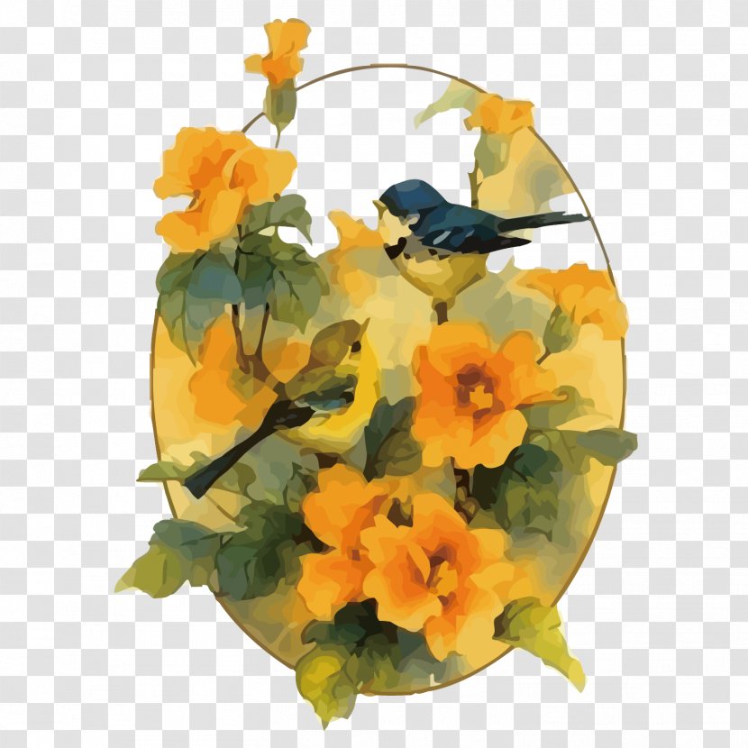 Lovebird Flower Painting - Petal - Flowers And Birds Vector Transparent PNG