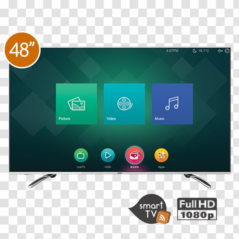 Smart TV LED-backlit LCD 1080p High-definition Television BGH - Tv Transparent PNG