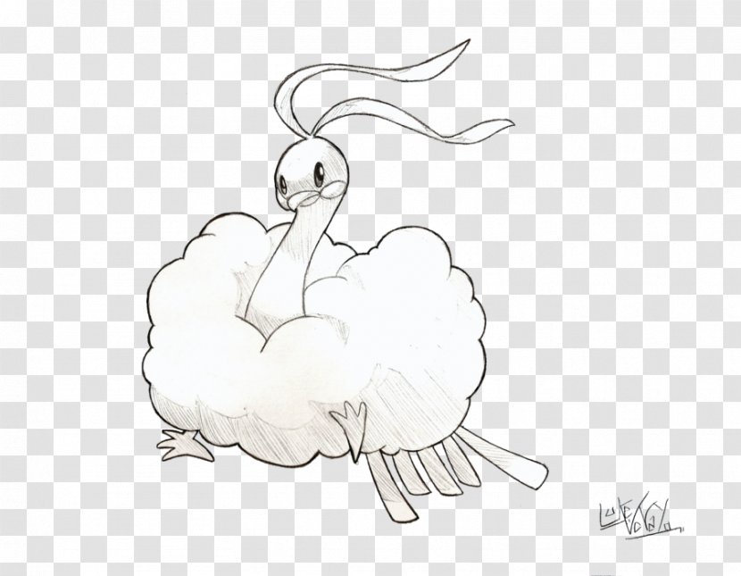 Black And White Altaria Line Art Drawing Sketch - Flower - Pokemon Transparent PNG