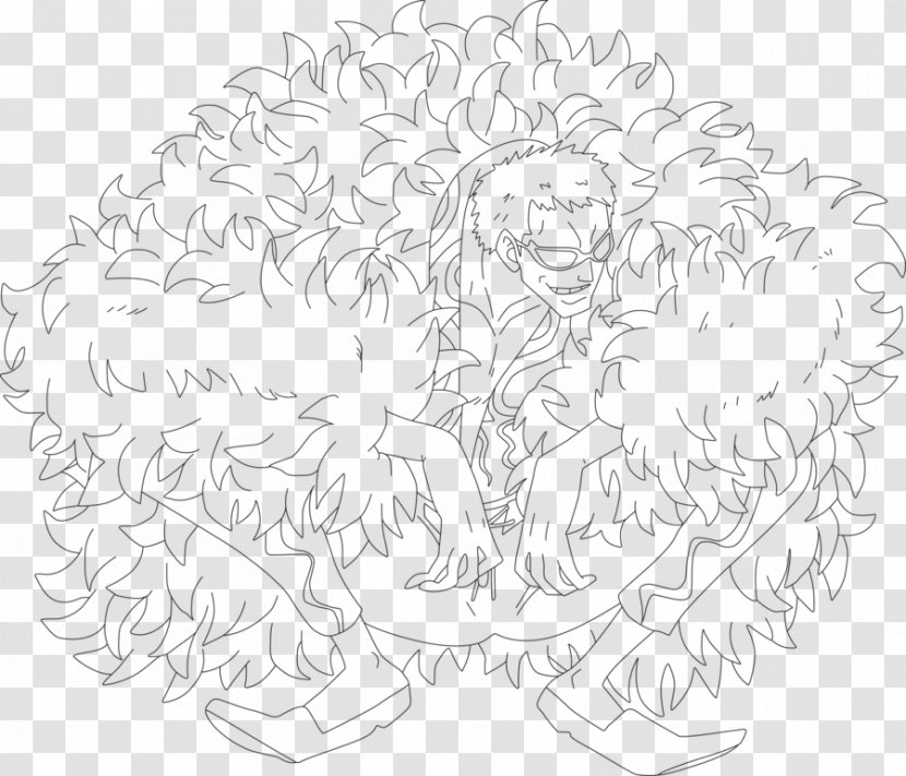 White Line Art Character Sketch - Doflamingo Transparent PNG