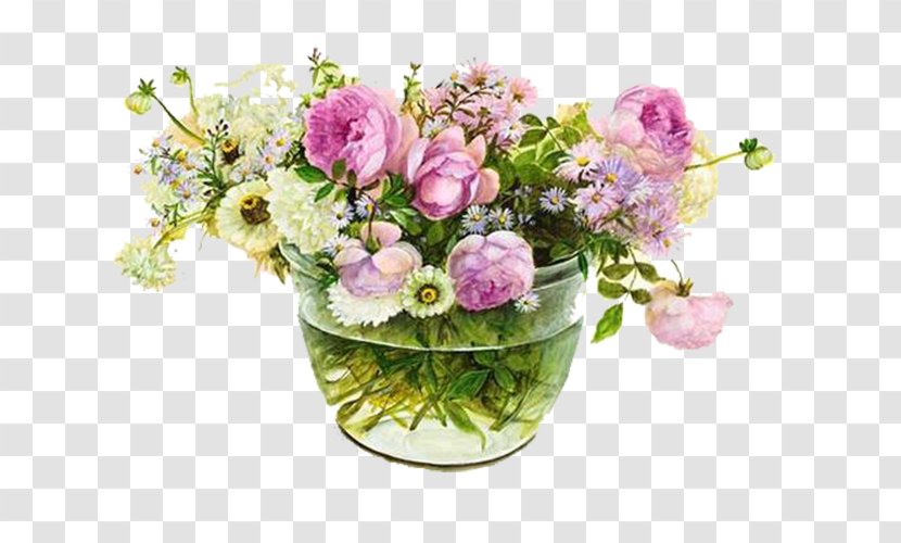 Garden Roses Vase Flower Bouquet Watercolor Painting - In The Transparent PNG