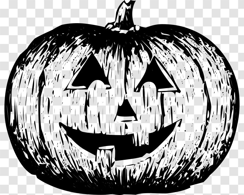 Jack-o'-lantern Pumpkin Carving Clip Art - Monochrome Transparent PNG