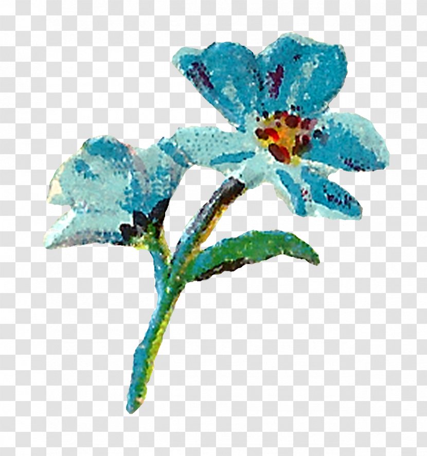 Cut Flowers Paper Craft Clip Art - Herbaceous Plant - Blue Watercolor Transparent PNG