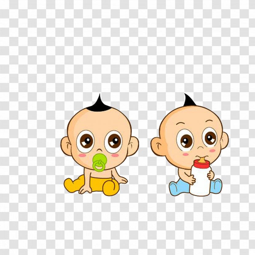 Infant Cartoon Milk Child - Yellow - And Baby Twins With A Pacifier Transparent PNG