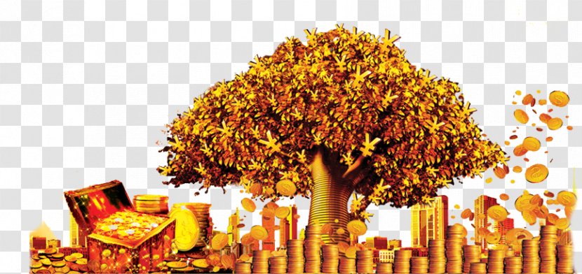 Gold Coin - Floral Design - Treasure Tree Banner Creative Finance Transparent PNG