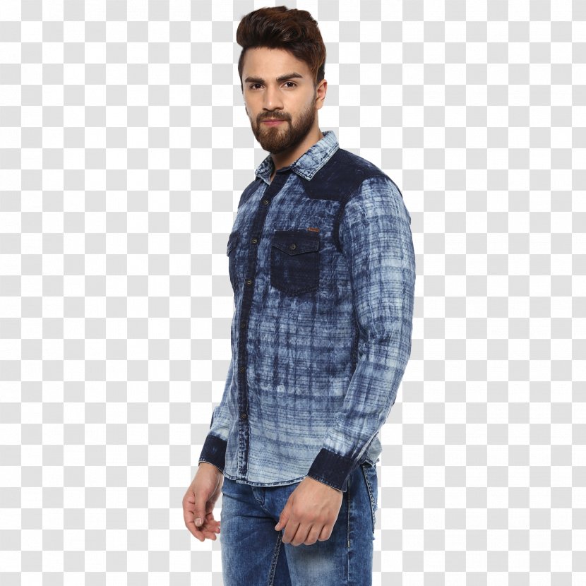 Tartan Denim Sleeve Neck Transparent PNG