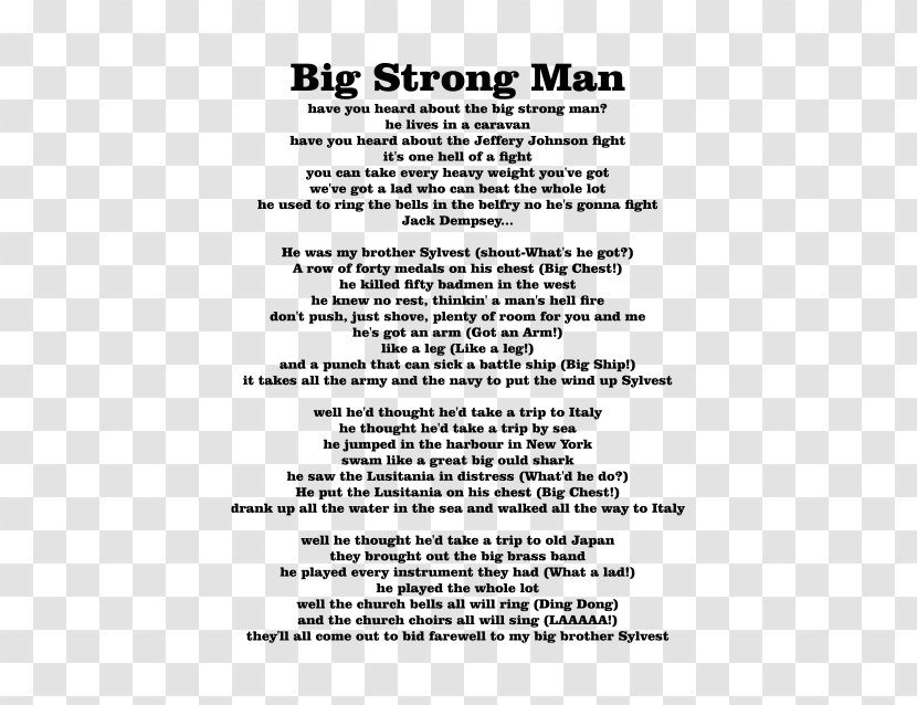 Big Strong Man Restaurant Sogen Song Lyrics Menu - Clothing Transparent PNG