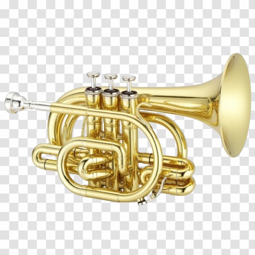 Pocket Trumpet Brass Instruments Cornet Musical - Watercolor Transparent PNG