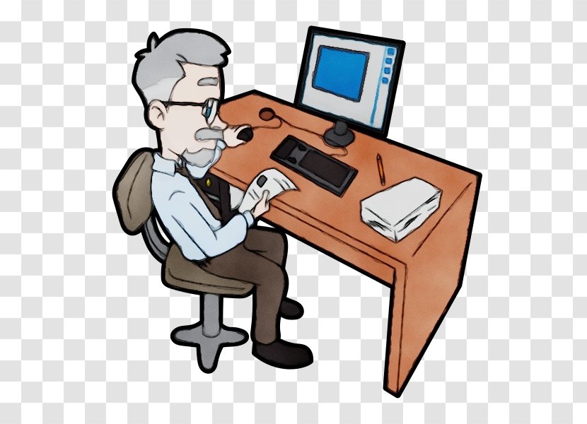 Watercolor Cartoon - Computer Desk - Learning Employment Transparent PNG