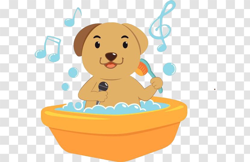 Dog Puppy Bathing Cartoon - Love - Take A Bath Tub With Microphone In Transparent PNG