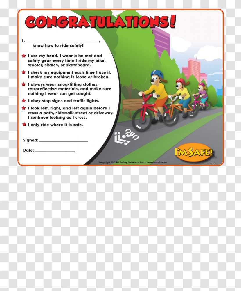 Bicycle Safety I'm Safe, On My Bike IMSAFE - Child - English Certificate Transparent PNG