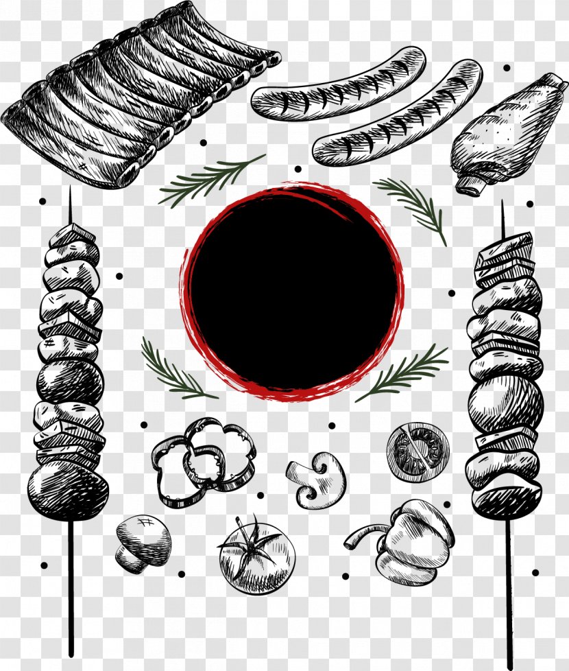 Sausage Barbecue Spare Ribs Japanese Cuisine - Drawing - Vector Hand-drawn Sketch Element Transparent PNG