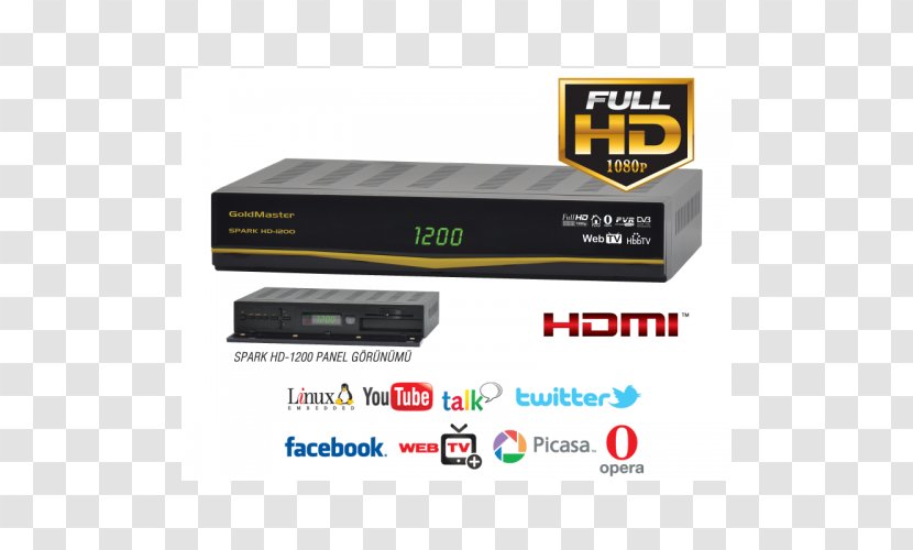 Satellite Television High-definition Digital Video Recorders HD+ 1080p - Multimedia - Gold Spark Transparent PNG