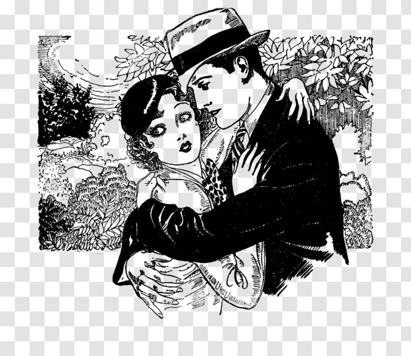 Cartoon Black-and-white Romance Interaction Drawing - Gesture Transparent PNG