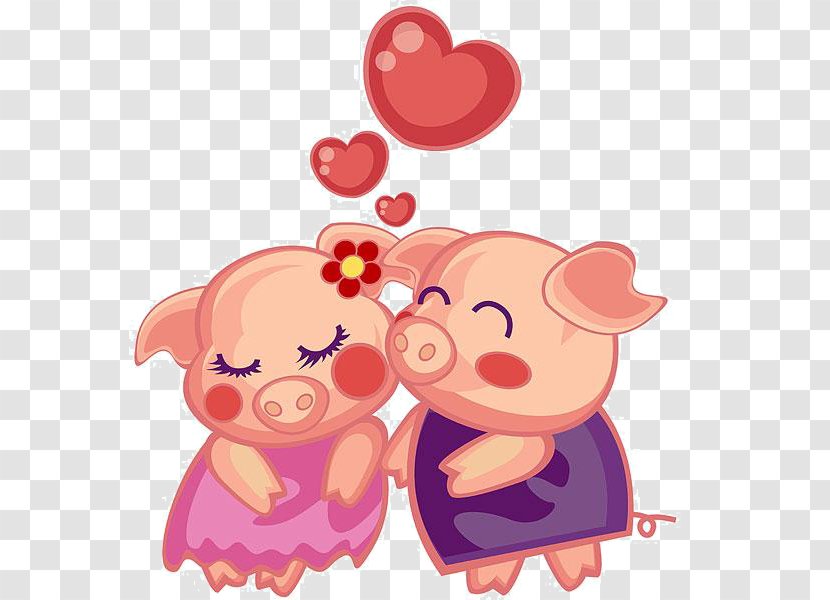 Domestic Pig Porky Miss Piggy Cartoon - Watercolor - Couple Material Transparent PNG
