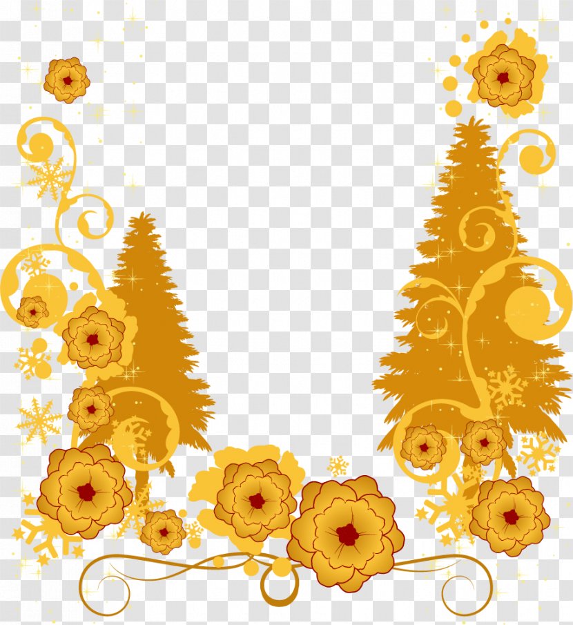 Yellow Illustration - Resource - Taobao Creative, Flower, Flowers, Christmas Trees, Material, Gold Transparent PNG