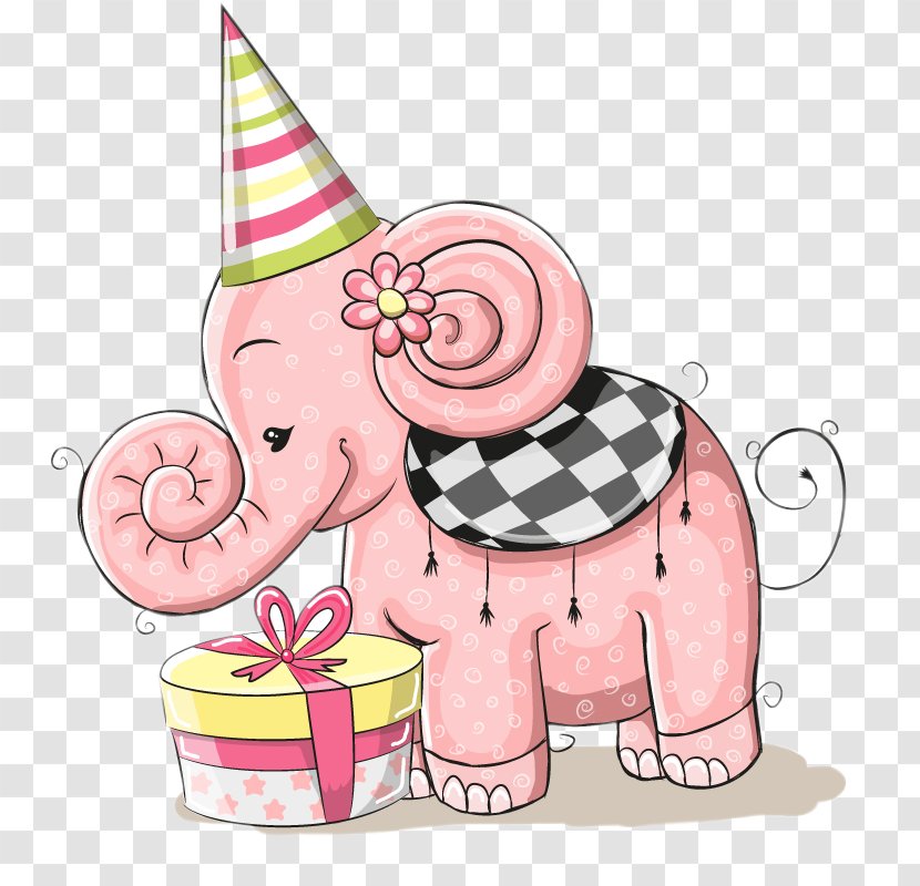 Birthday Card Greeting Gift - Watercolor - Cute Little Pink Elephant Transparent PNG
