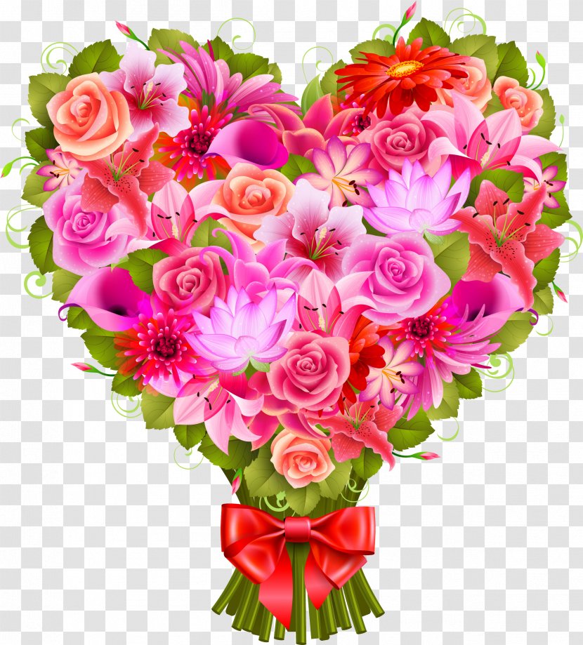 Flower Bouquet Heart Valentine's Day Clip Art - Garden Roses Transparent PNG