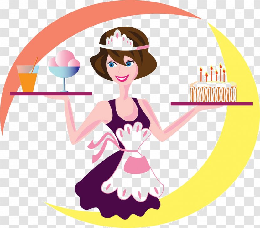 Drawing Waiter Clip Art - Flower - Cartoon Woman Cooking Material Transparent PNG