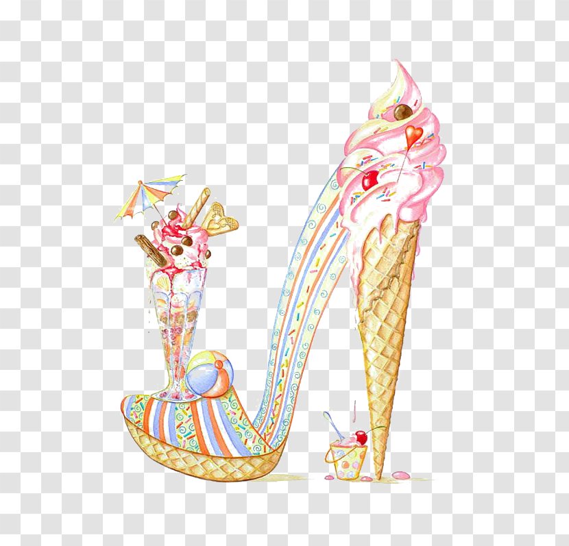 Shoe Slipper High-heeled Footwear Sandal Illustration - Painting - Creative Ice Cream Shoes Transparent PNG