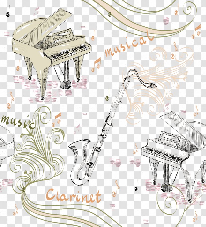 Piano Musical Instrument Illustration - Frame - And Saxophone Transparent PNG