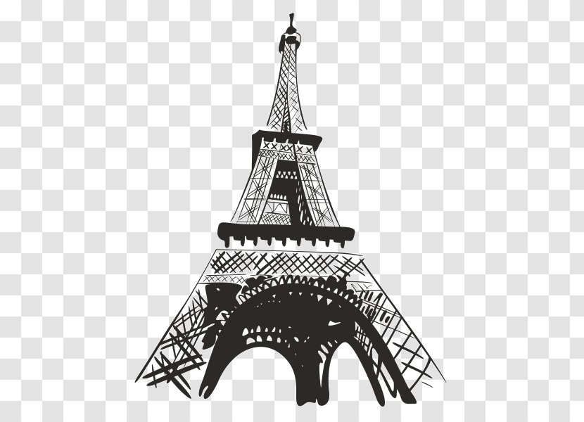 Eiffel Tower Landmark Spire Sticker - Black And White Transparent PNG