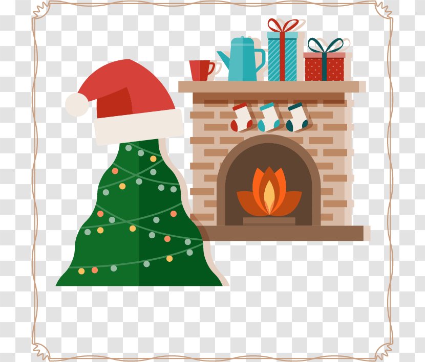 Christmas Tree Santa Claus Fireplace Ornament - Chimney - Warm Transparent PNG
