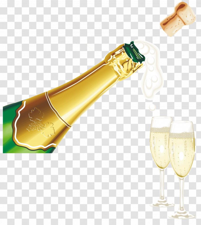 New Year Champagne With Glasses Clipart Picture - Wine - Christmas Transparent PNG