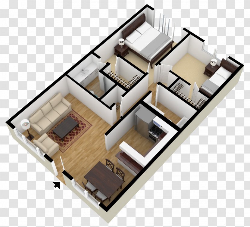 House Plan Square Foot 3D Floor - Architecture - Bedroom Transparent PNG