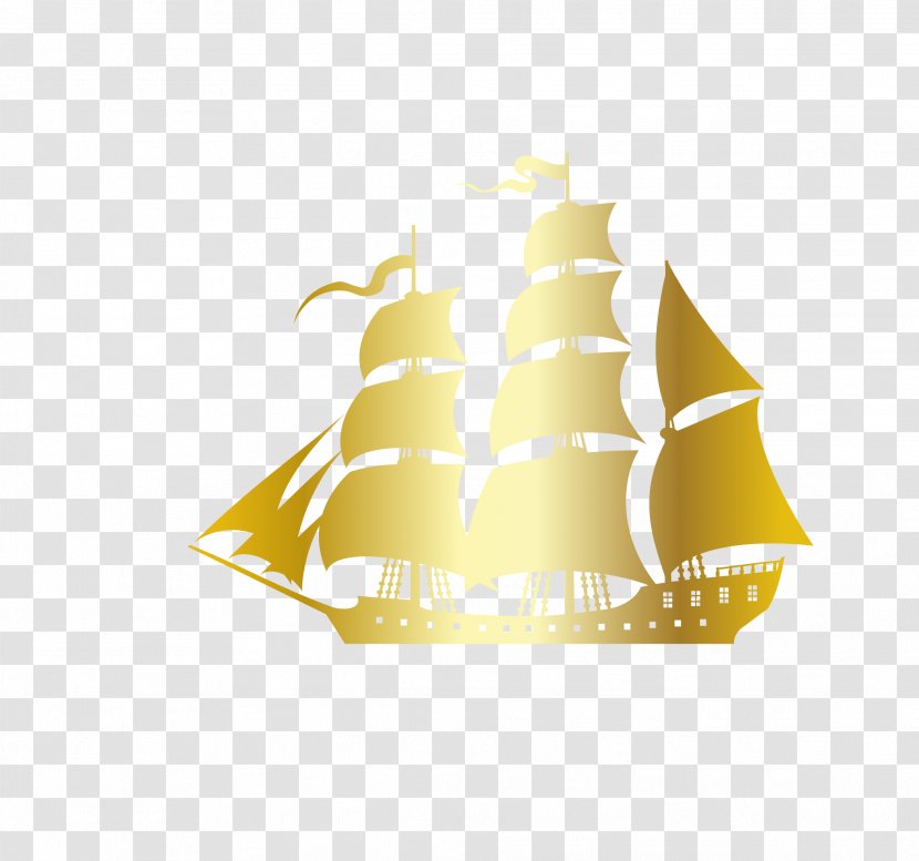 Sailing Ship Silhouette Sailboat - Sticker - Vector Cartoon Hand Painted Gold Smooth Transparent PNG
