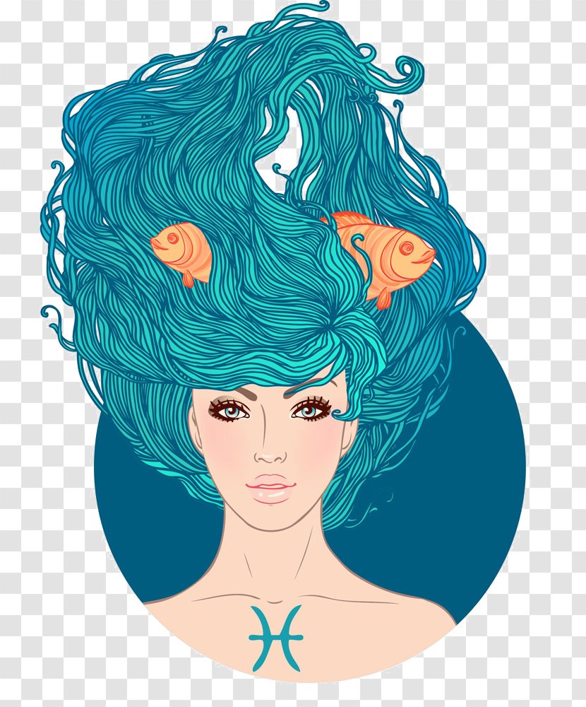 Pisces Astrological Sign Zodiac Illustration - Heart - Blue Mermaid Transparent PNG