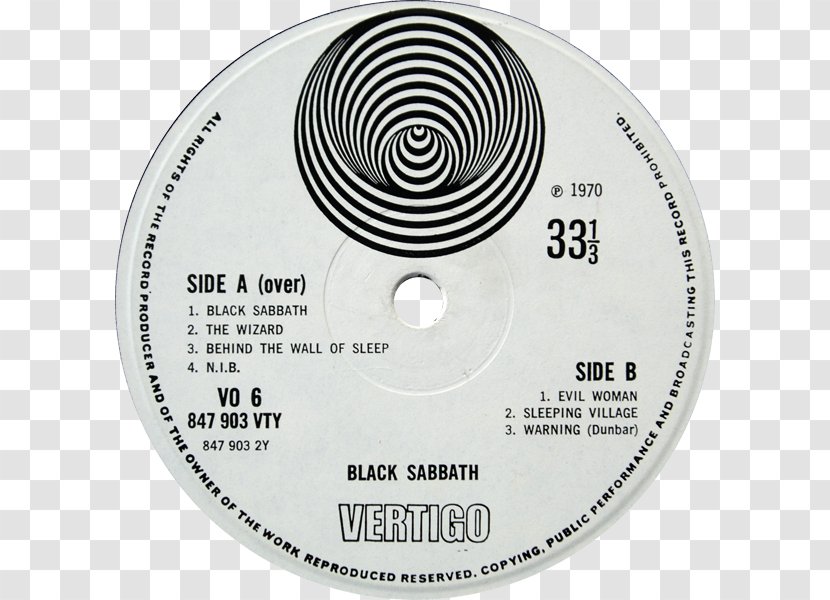 Black Sabbath Vertigo Records Paranoid Compact Disc Phonograph Record - Tree - Text Labels Transparent PNG