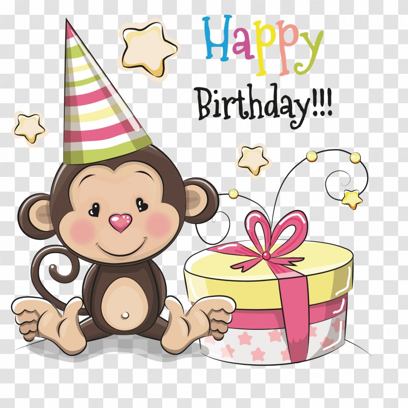 Birthday Greeting Card Cartoon Illustration - Clip Art - Monkey's Present Transparent PNG