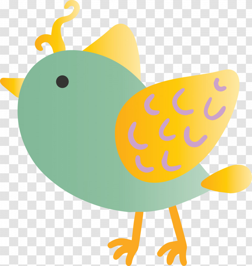 Cartoon Yellow Bird Beak Perching Bird Transparent PNG