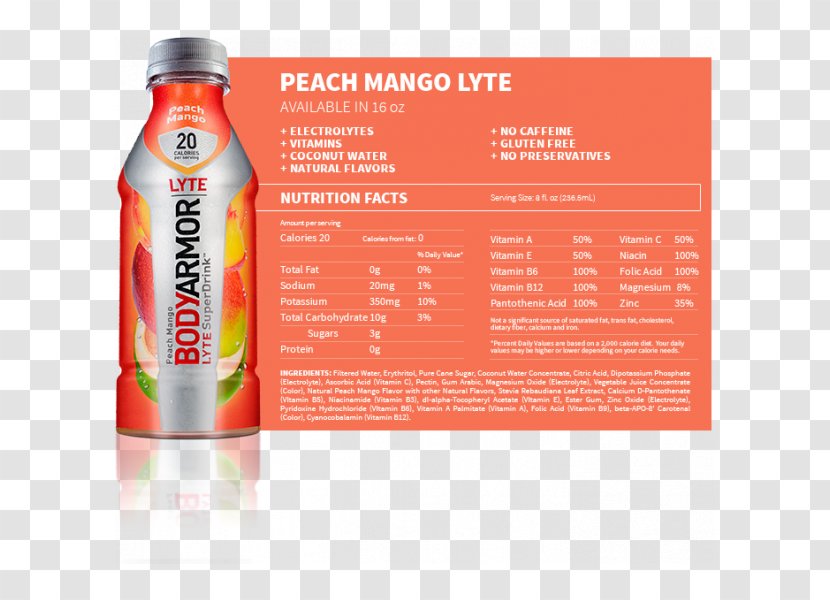 Sports & Energy Drinks Bodyarmor SuperDrink Nutrition Facts Label Body Armor - Vitamin C Transparent PNG