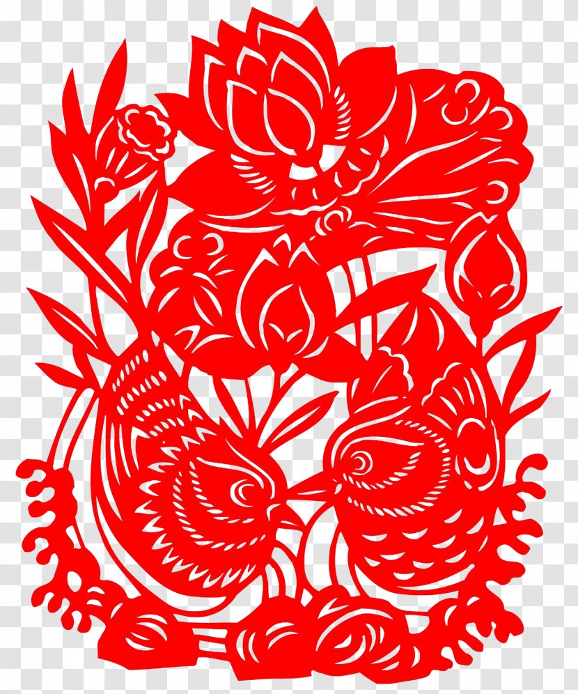 Papercutting Pattern - Cartoon - Paper-cut Duck Lotus Transparent PNG