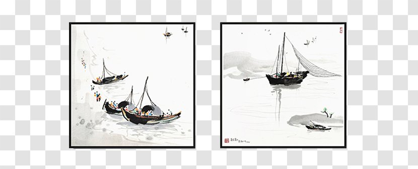 Drawing Ink - Black - Boat Painting In Water Transparent PNG