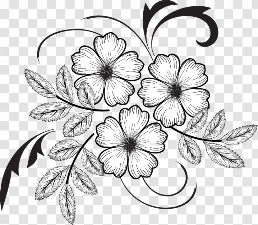 Floral Design Drawing Pattern - Artwork - Elisiblackandwhite Transparent PNG