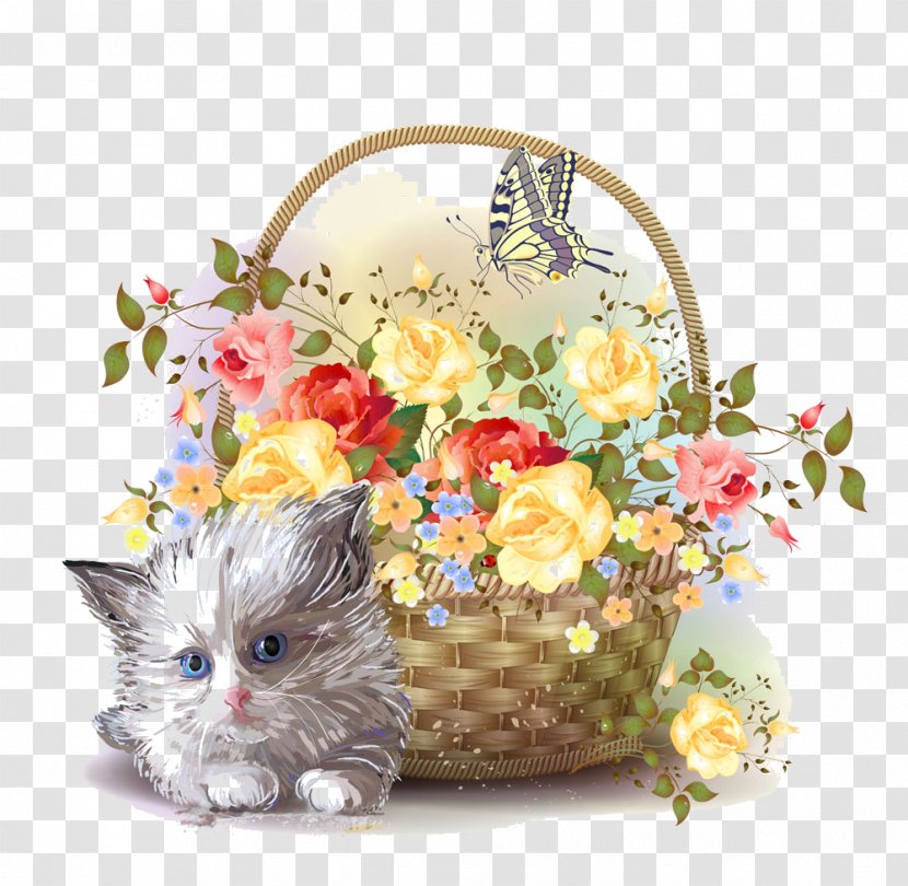 Kitten Basket Flower Clip Art - Cat Baskets Edge Transparent PNG