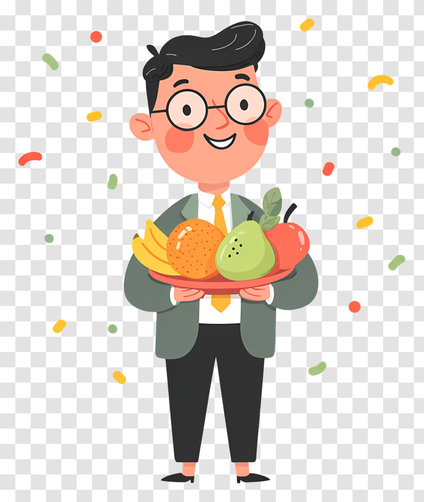 Businessman Holding Fruits Plate - Smiling Man With Fruit Platter Transparent PNG
