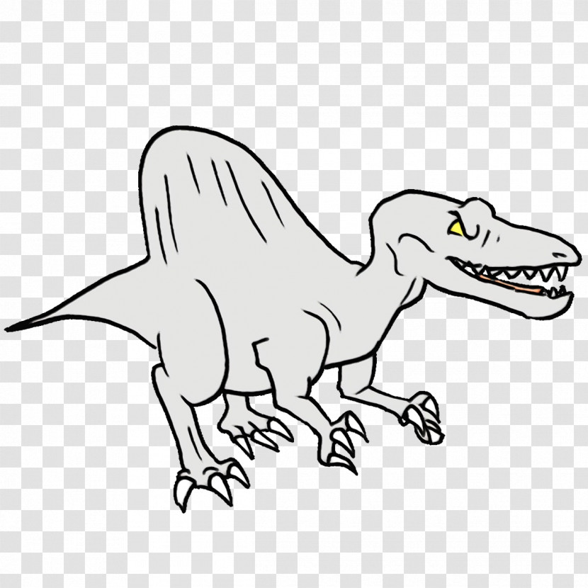 Tyrannosaurus Velociraptor Standing Line Art Cartoon Character Transparent PNG