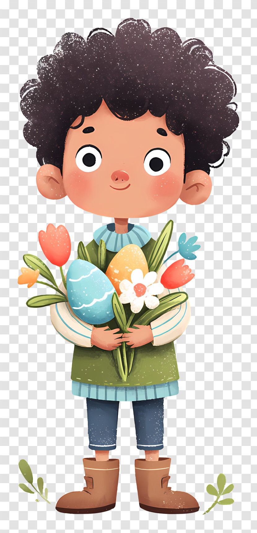 Child Holding Flower And Easter Eggs Bouquet Transparent PNG