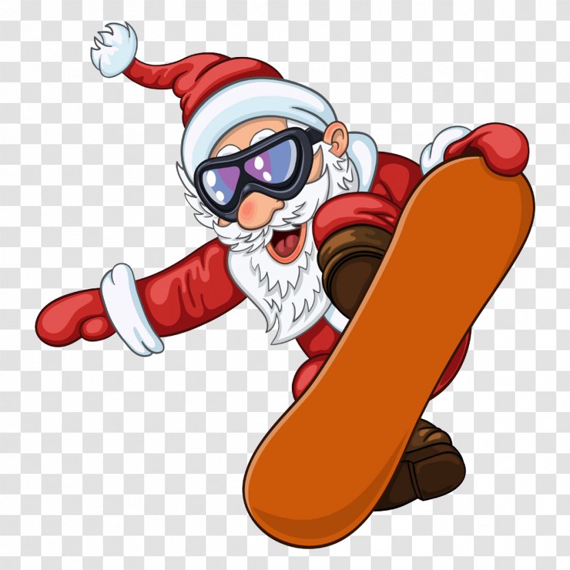 Santa Claus Snowboarding Skiing Clip Art - Fictional Character - Ski Transparent PNG